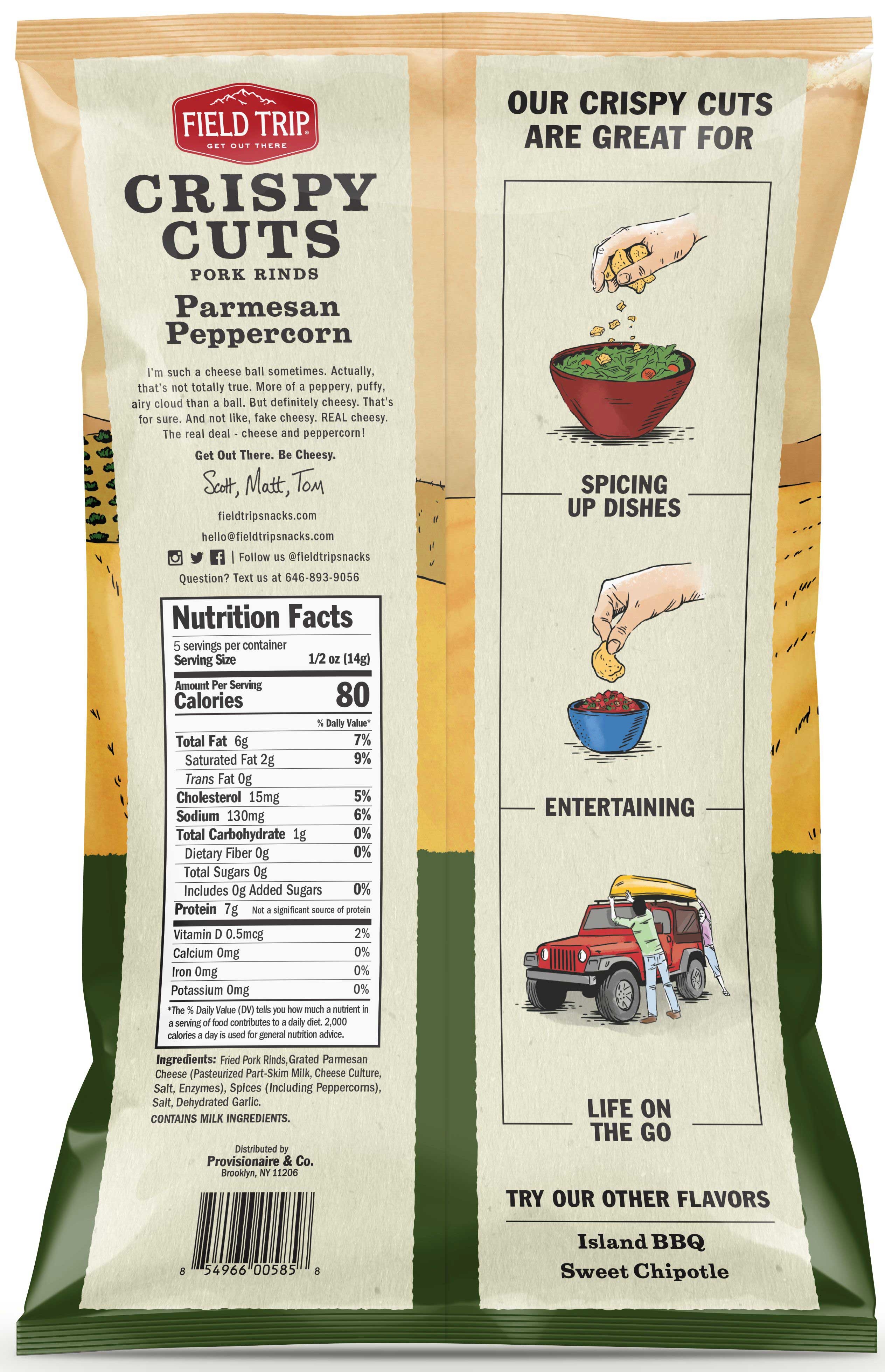 Field Trip Crispy Cuts Parmesan Peppercorn Pork Rind, 2.5 Ounce -- 10 per case.