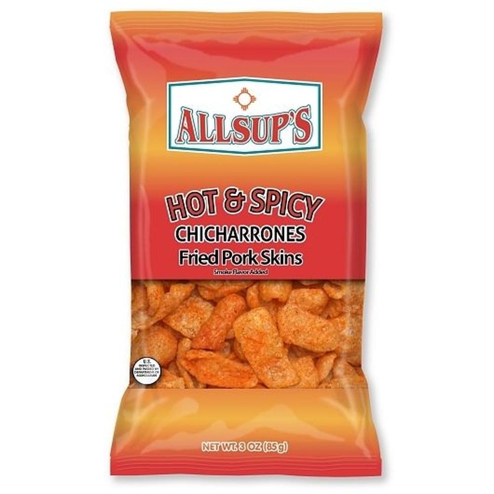 Allsups Hot and Spicy Pork Skins, 3 Ounce -- 12 per case