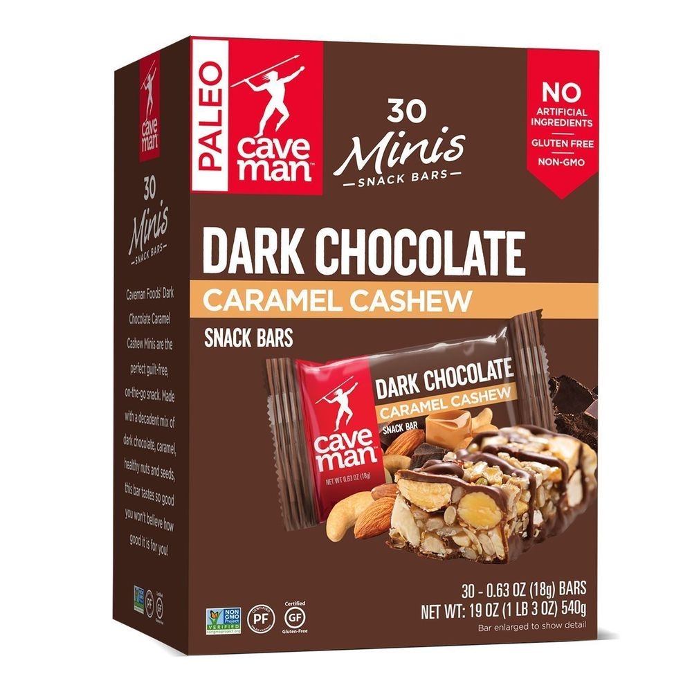 Caveman Dark Chocolate Caramel Cashew Mini Snack Bar, 18 Gram -- 200 per case