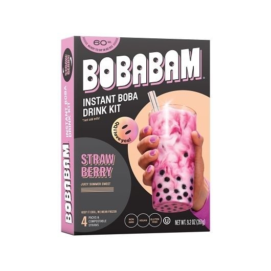 Bobabam Strawberry Instant Boba Drink Kit with Straws, 9.2 Ounce -- 12 per case