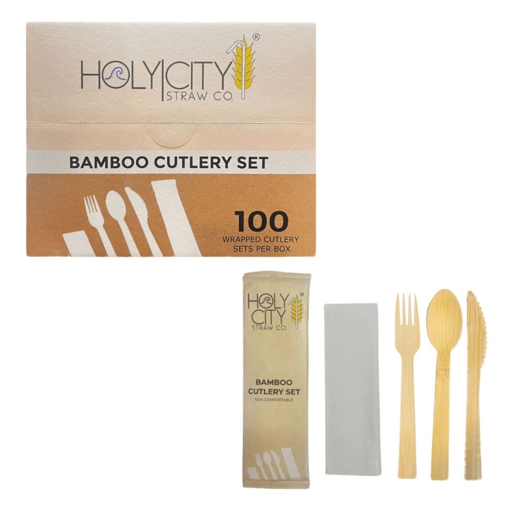 Holy City Straw Company Wrapped Bamboo Cutlery Set -- 400 per case