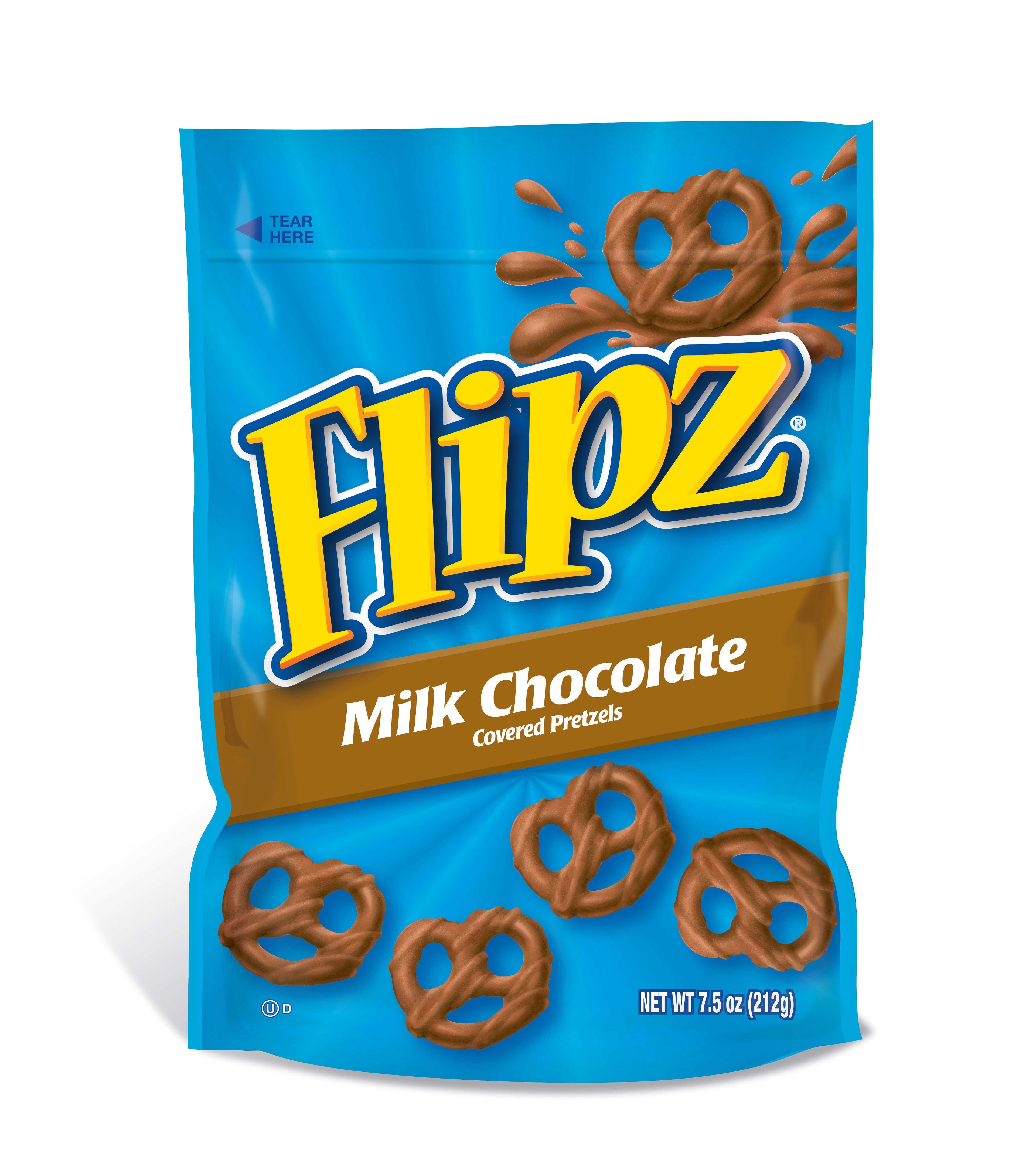 Flipz Milk Chocolate Covered Pretzels, 7.5 Ounce Stand Up Pouch -- 8 per case.