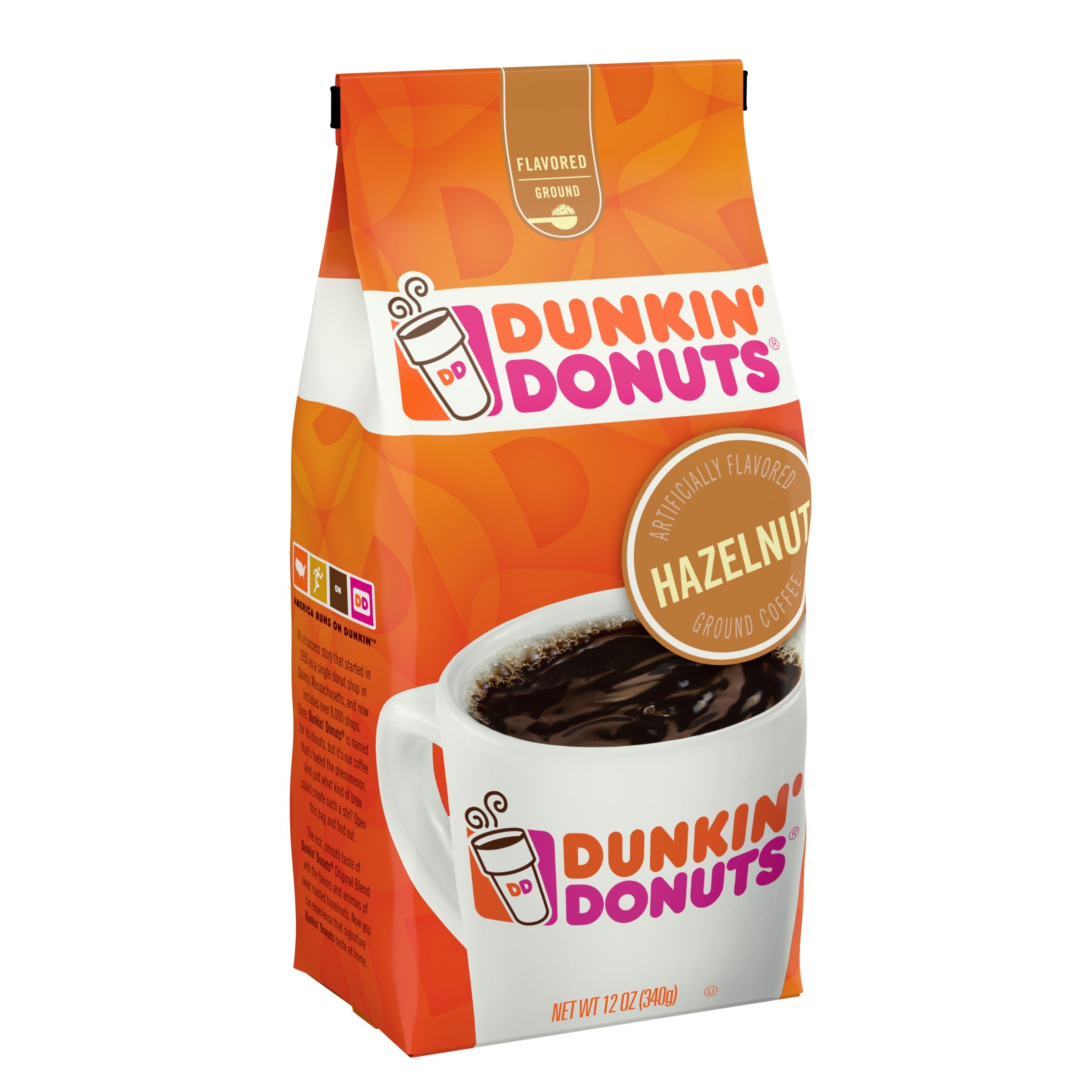 Dunkin Donuts Caffeine Hazelnut Ground Coffee, 12 Ounce -- 6 per case.