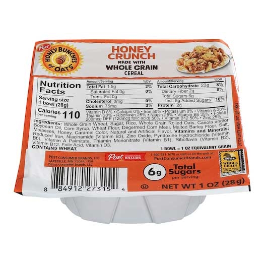 Post Honey Bunches Of Oats Honey Crunch with Whole Grain Cereal, 1 Ounce -- 96 per case
