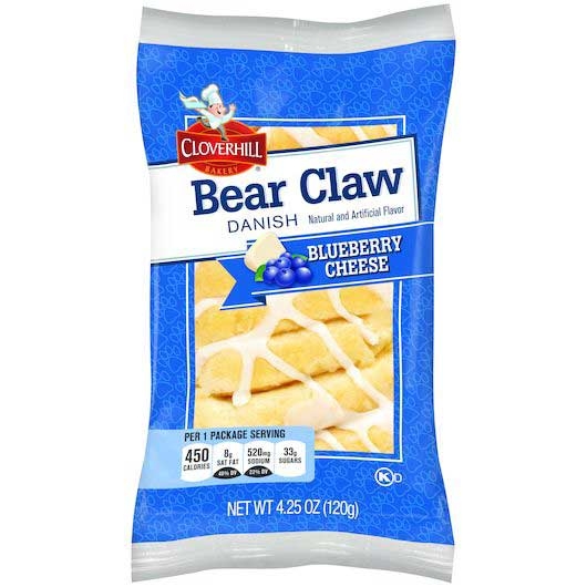 Cloverhill Bear Claw Blueberry Cheese Danish, 4.25 Ounce -- 36 per case