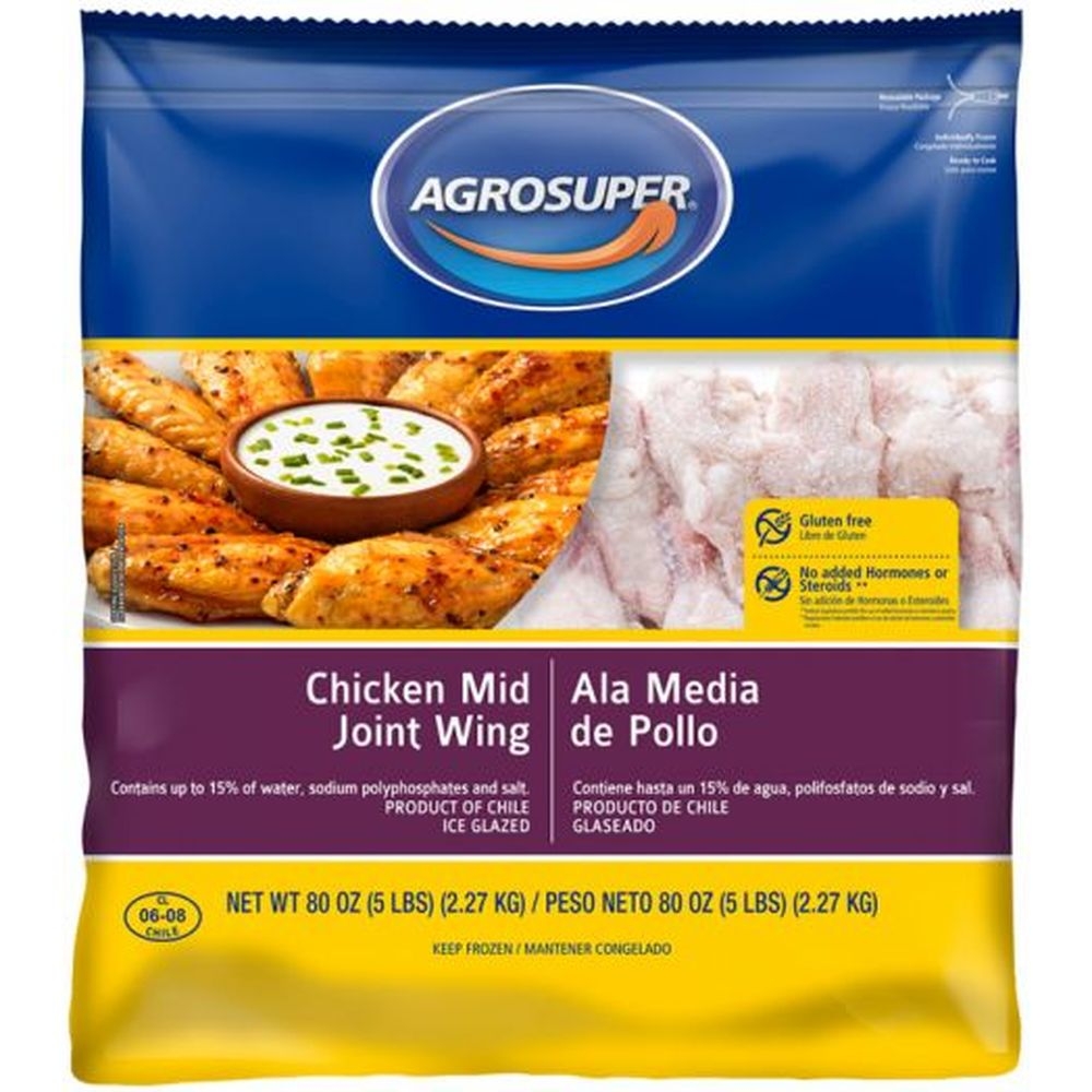 Agrosuper Marinated Chicken Midjoint Wing, 5 Pound -- 8 per case