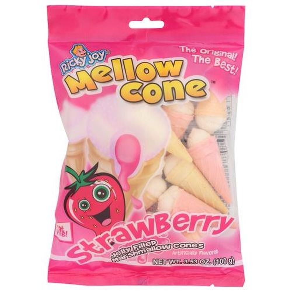 Ricky Joy Mellow Cone Strawberry Jelly Cones, 3.53 Ounce -- 18 per case