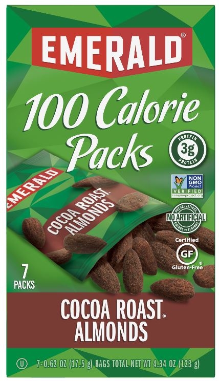 Emerald Cocoa Roast Almonds 100 Calorie Packs - 4.41 oz. box, 12 per case