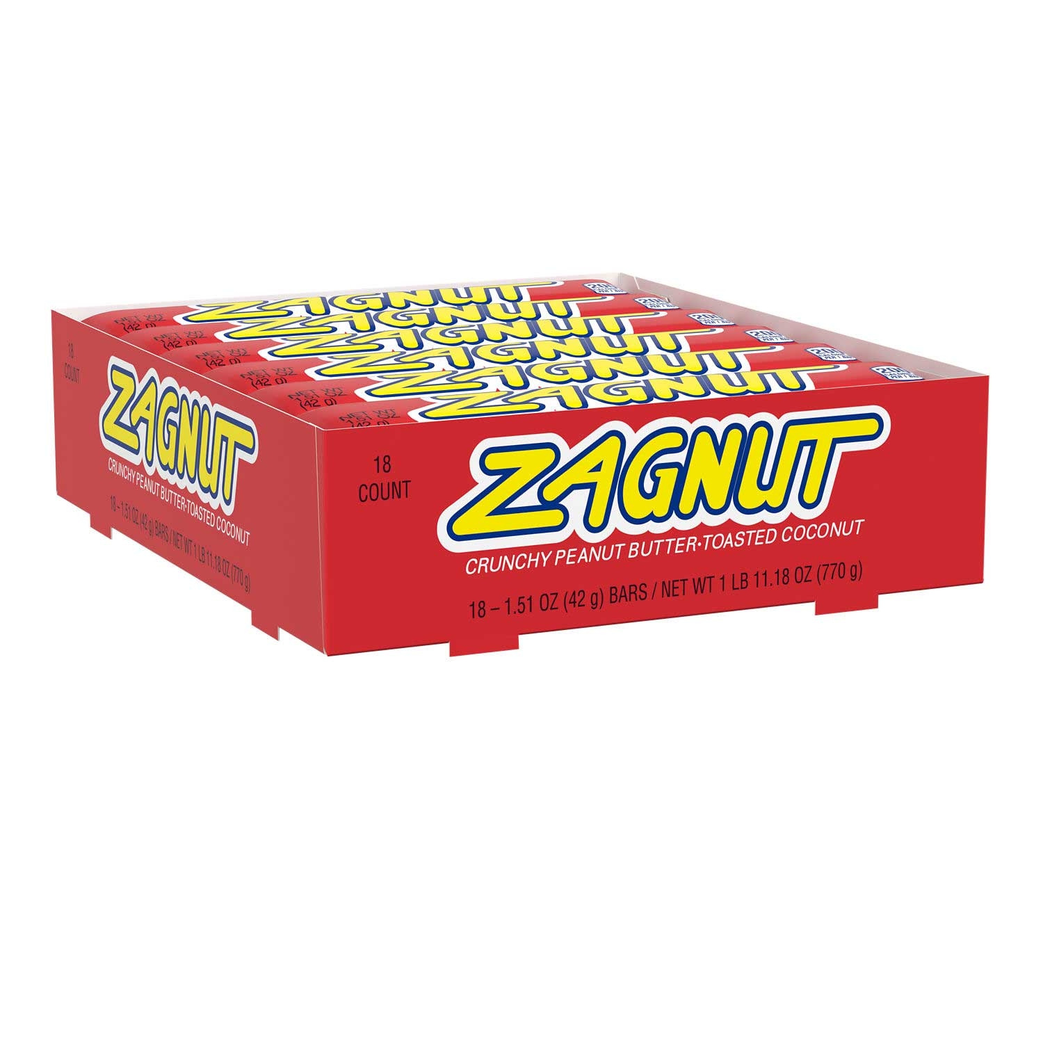 Zagnut Individually Wrapped Crunchy Peanut Butter with Toasted Coconut Candy Bar, 1.51 Ounce -- 288 per case