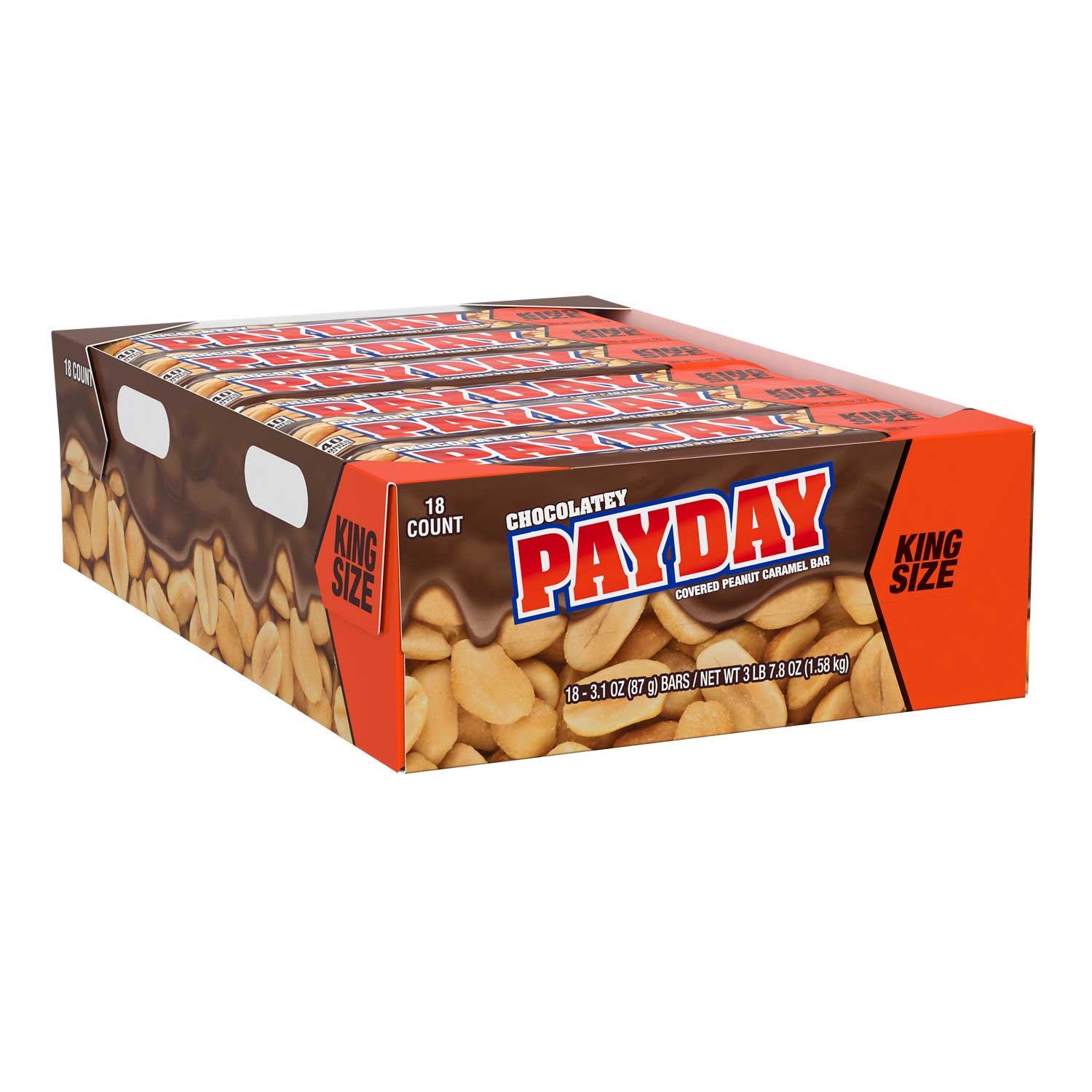 Payday King Size Individually Wrapped Chocolatey Peanut Caramel Candy Bar, 3.1 Ounce -- 144 per case