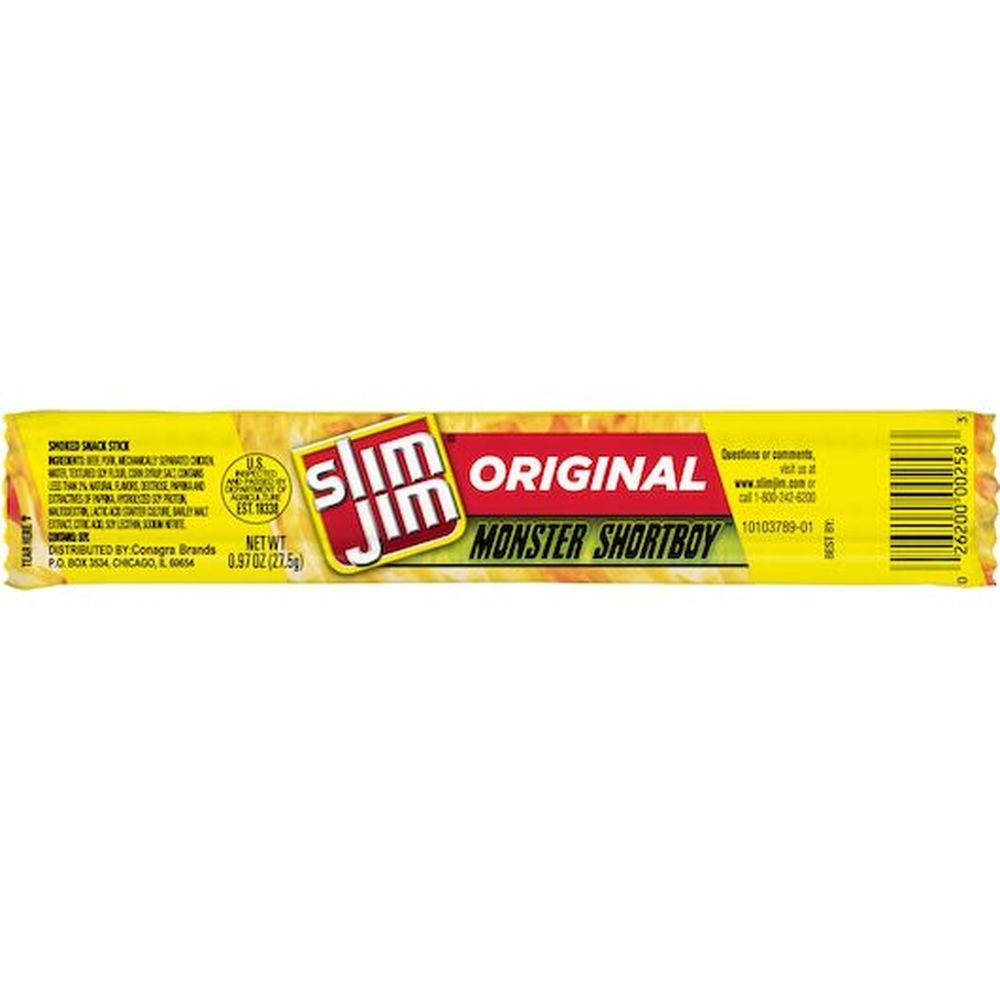 Slim Jim Monster Shortboi Original Flavor Meat Sticks, 0.97 Ounce - 24 count per pack -- 6 packs per case