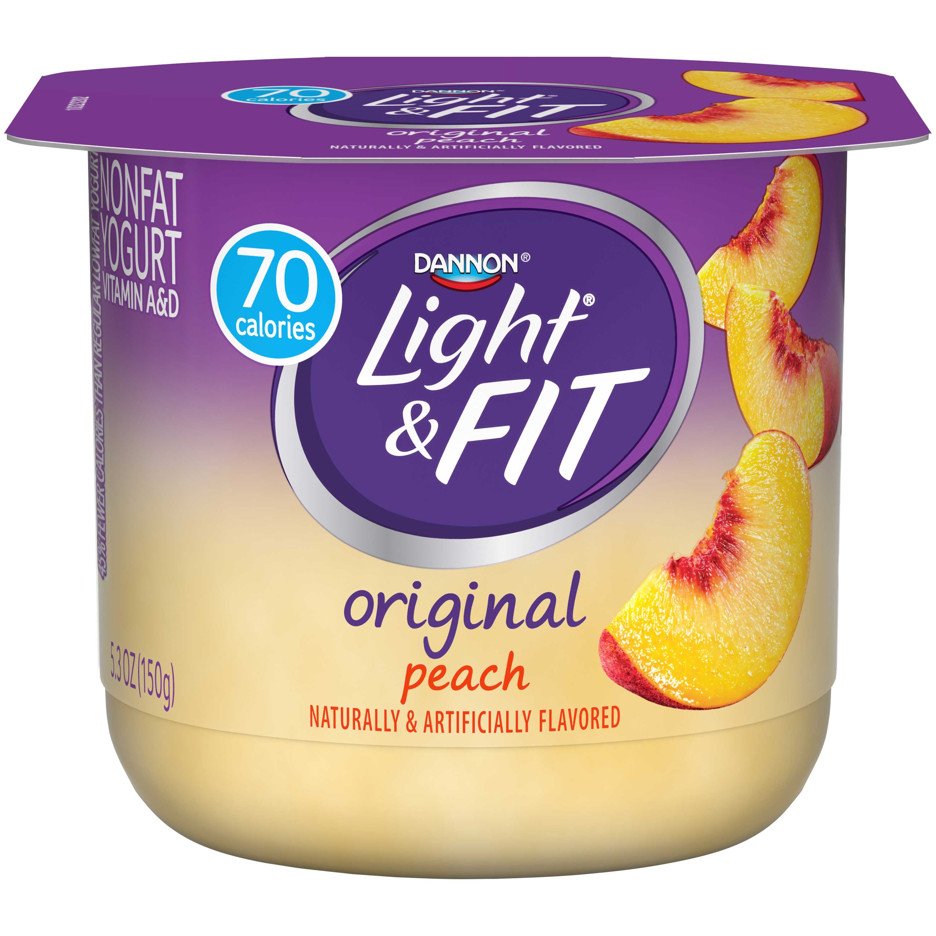 Light and Fit Peach Yogurt, 5.3 Ounce -- 12 per case.