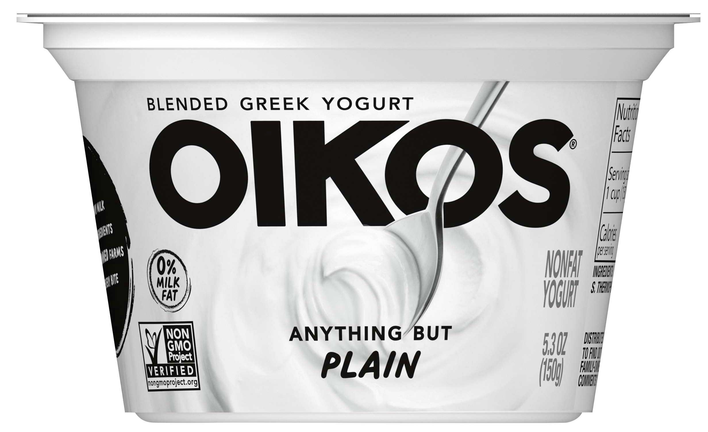 Oikos Dannon Core Plain Blended Nonfat Greek Yogurt, 5.3 Ounce Cup -- 12 per case