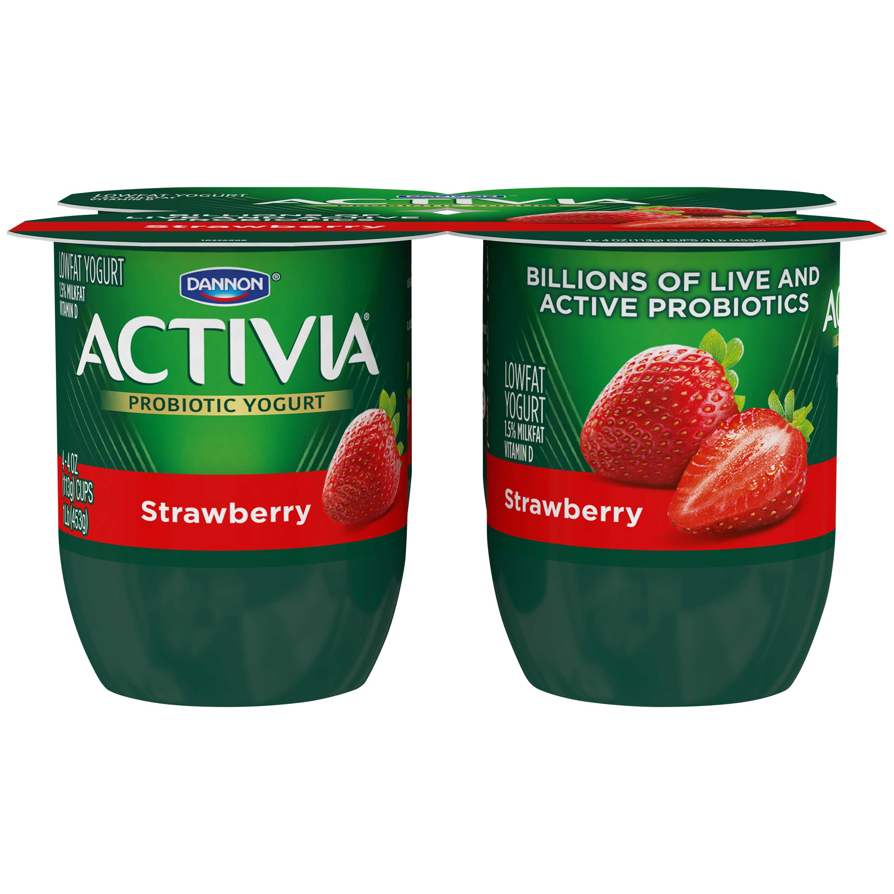 Activia Strawberry Probiotic Yogurt, 4 Ounce -- 24 per case.