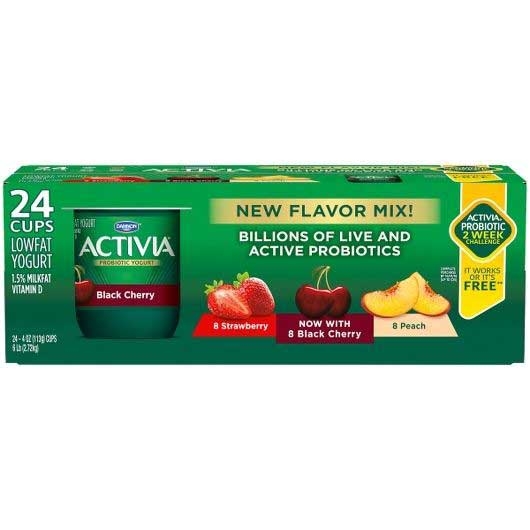 Activia Low Fat Strawberry Black Cherry Peach Yogurt, 4 Ounce -- 24 per case