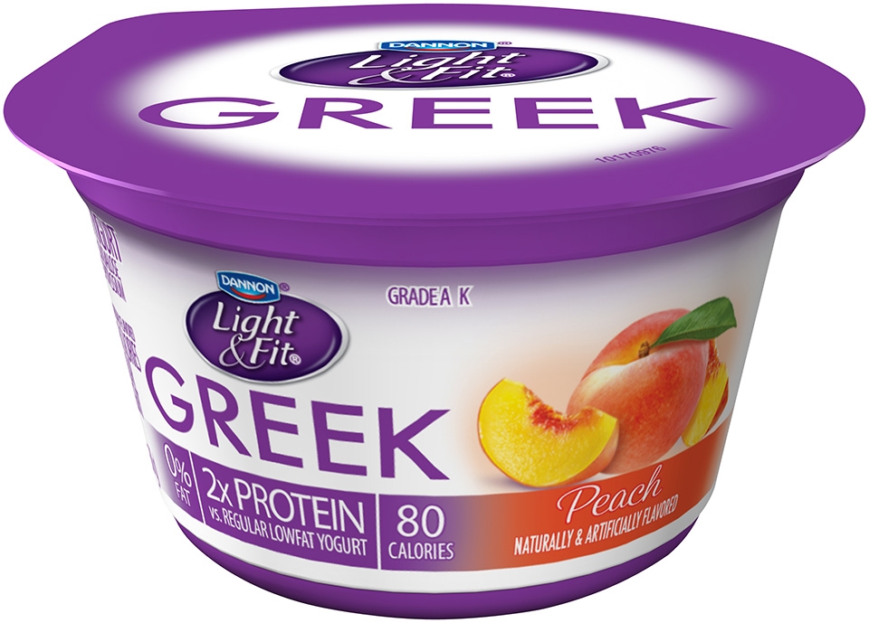 Light and Fit Greek Peach Nonfat Yogurt, 5.3 Ounce -- 12 per case.
