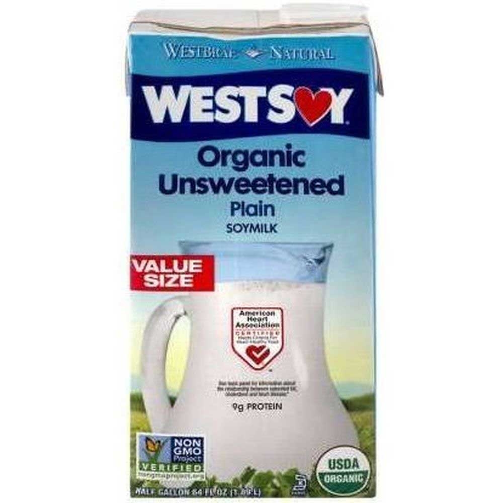 Westsoy Organic Unsweetened Plain Soy Milk, 64 Ounce -- 8 per case