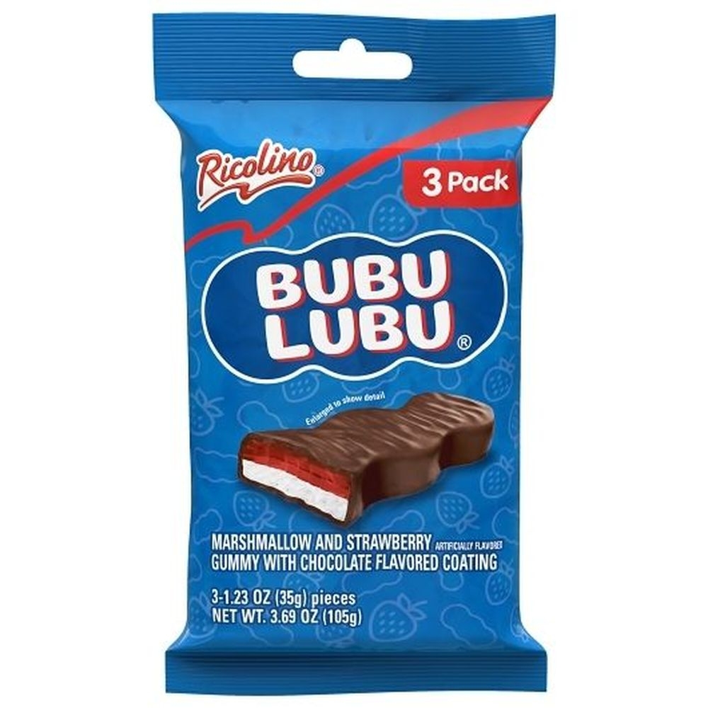 Ricolino Bubulubu Marshmallow and Strawberry Gummy with Chocolate Flavored Coating, 1.23 Ounce -- 30 per case