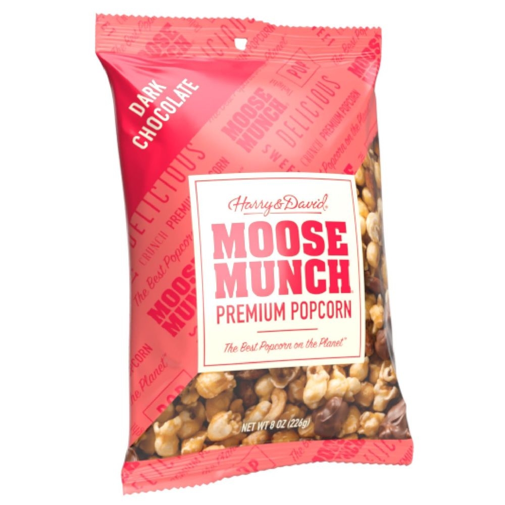 Harry and David Moose Munch Dark Chocolate Premium Popcorn, 8 Ounce Bag -- 6 per case
