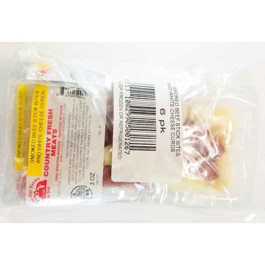 Country Fresh Meats Smoked Beef Sick Bites and White Cheese Curds, 3 Ounce -- 102 per case
