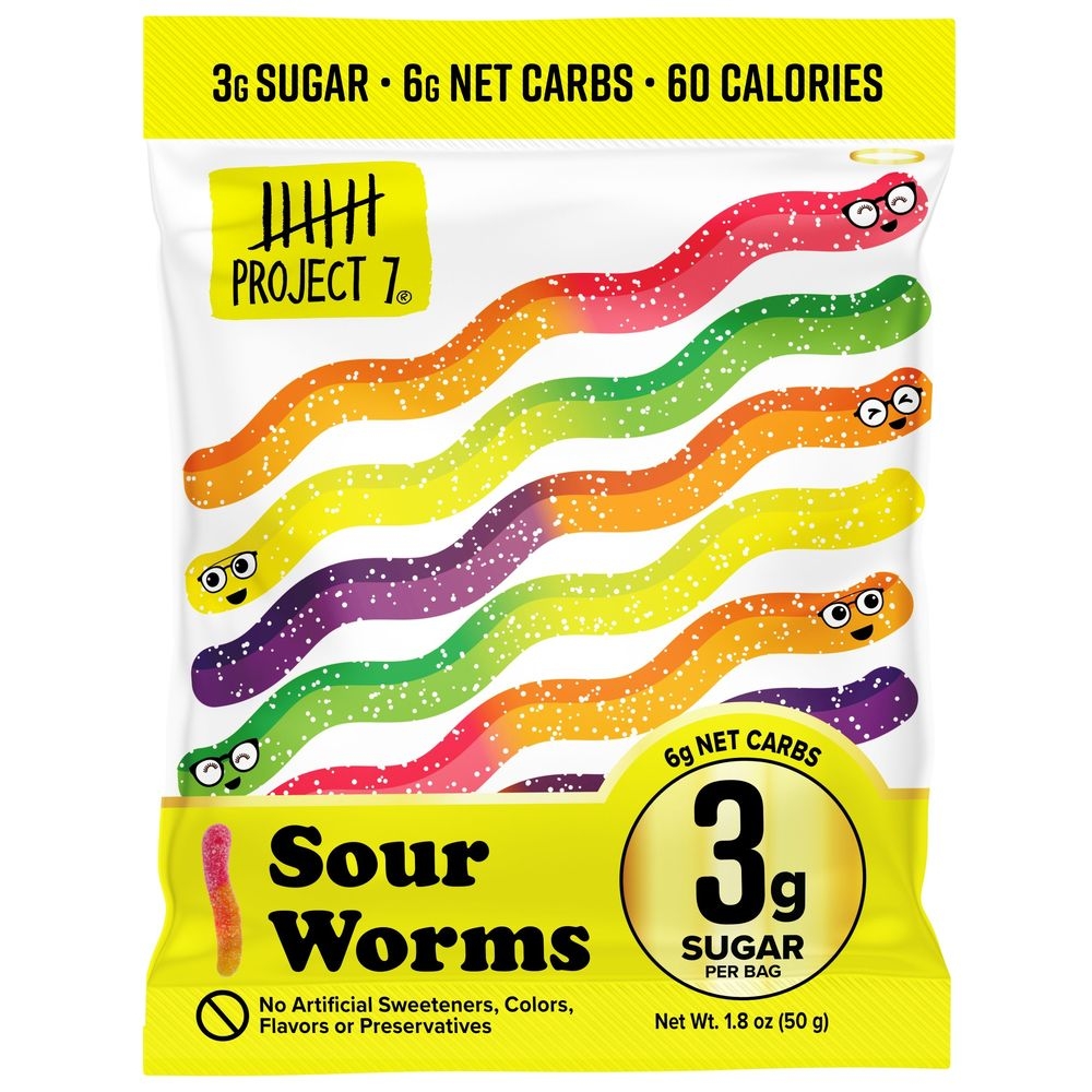 Project 7 Gummy Sour Worms, 1.8 Ounce -- 64 per case