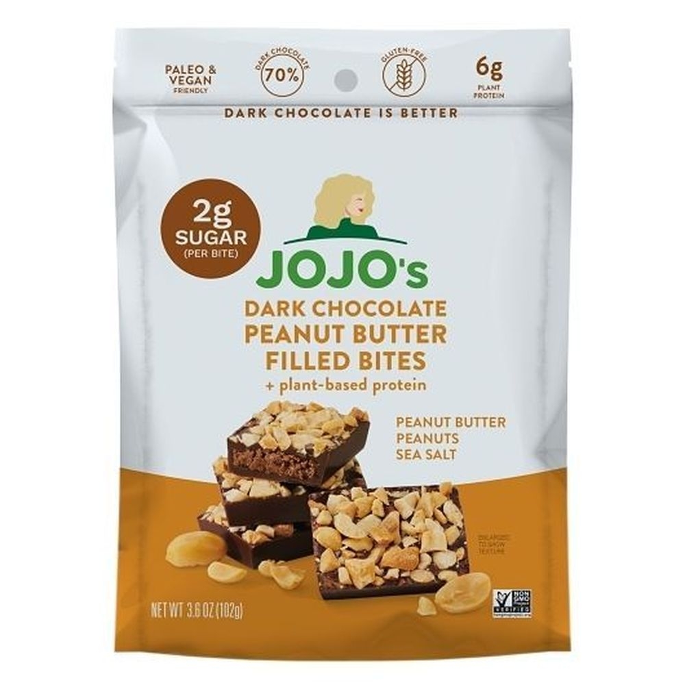 Jojo's Dark Chocolate Plant Based Protein Peanut Butter Filled Bites, 3.6 Ounce -- 6 per case