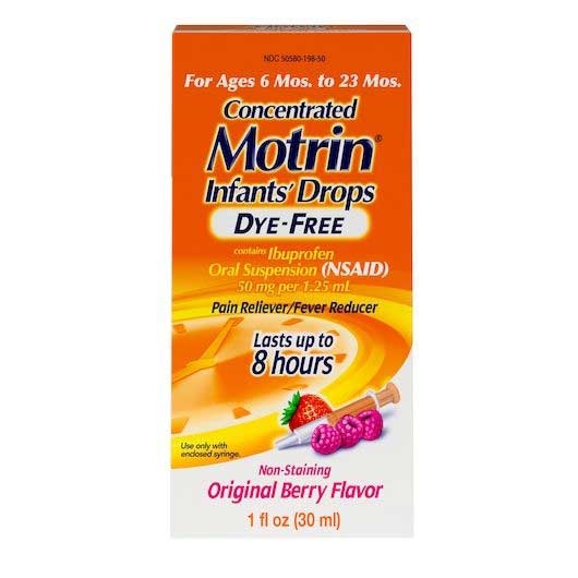 Motrin Concentrated Infants Drops Dye Free Original Berry Flavor Pain Reliever Fever Reducer, 1 Fluid Ounce -- 36 per case