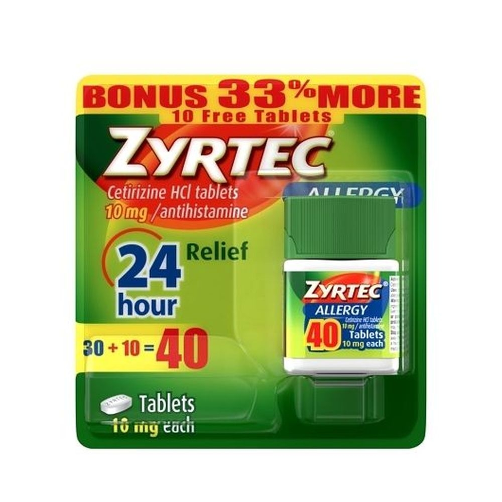 Zyrtec 10 Milligram Allergy Tablets, 40 count -- 24 per case