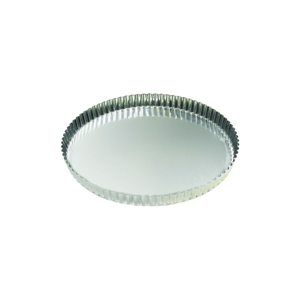 Gobel Tin Plate Round Fluted Tart Mold with Fixed Bottom, 7.87 inch Dia x 0.98 inch Height Cavity