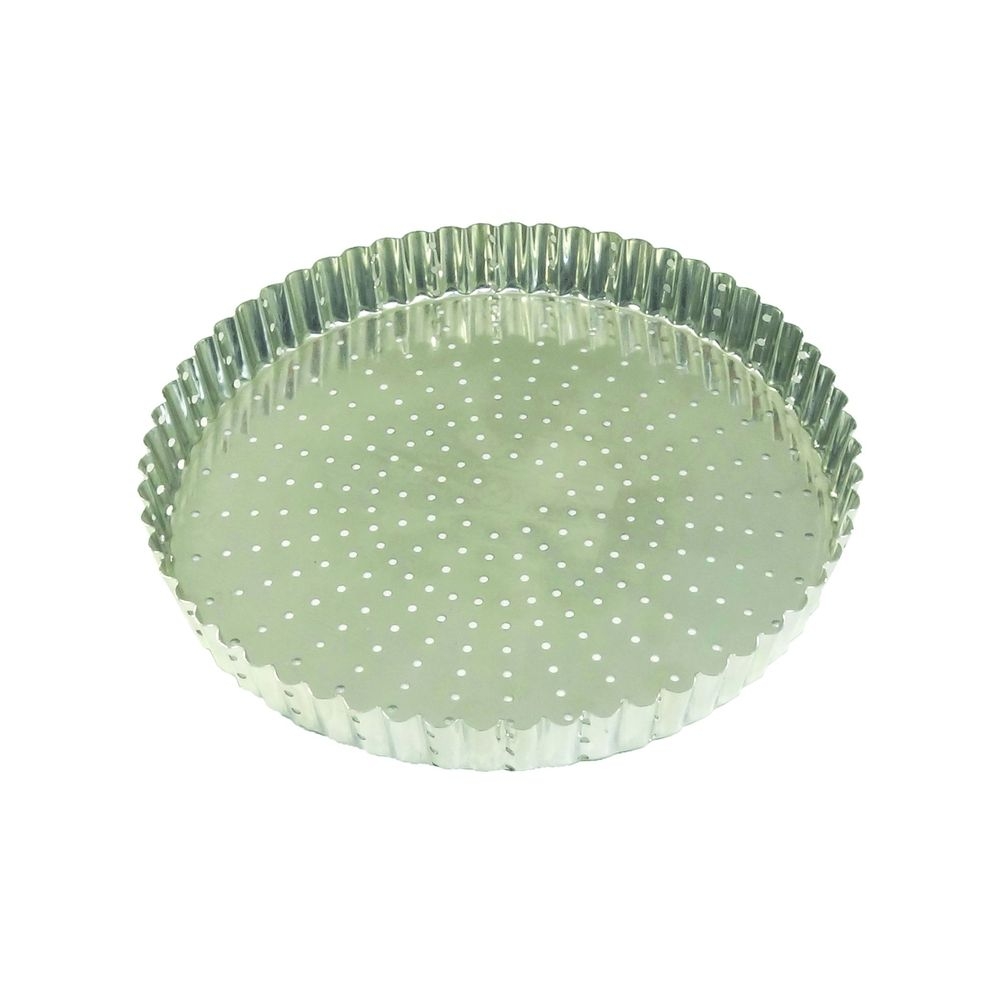 Gobel Tin Plate Perforated Fluted Tart Mold, 240 Millimeter Dia x 28 Millimeter