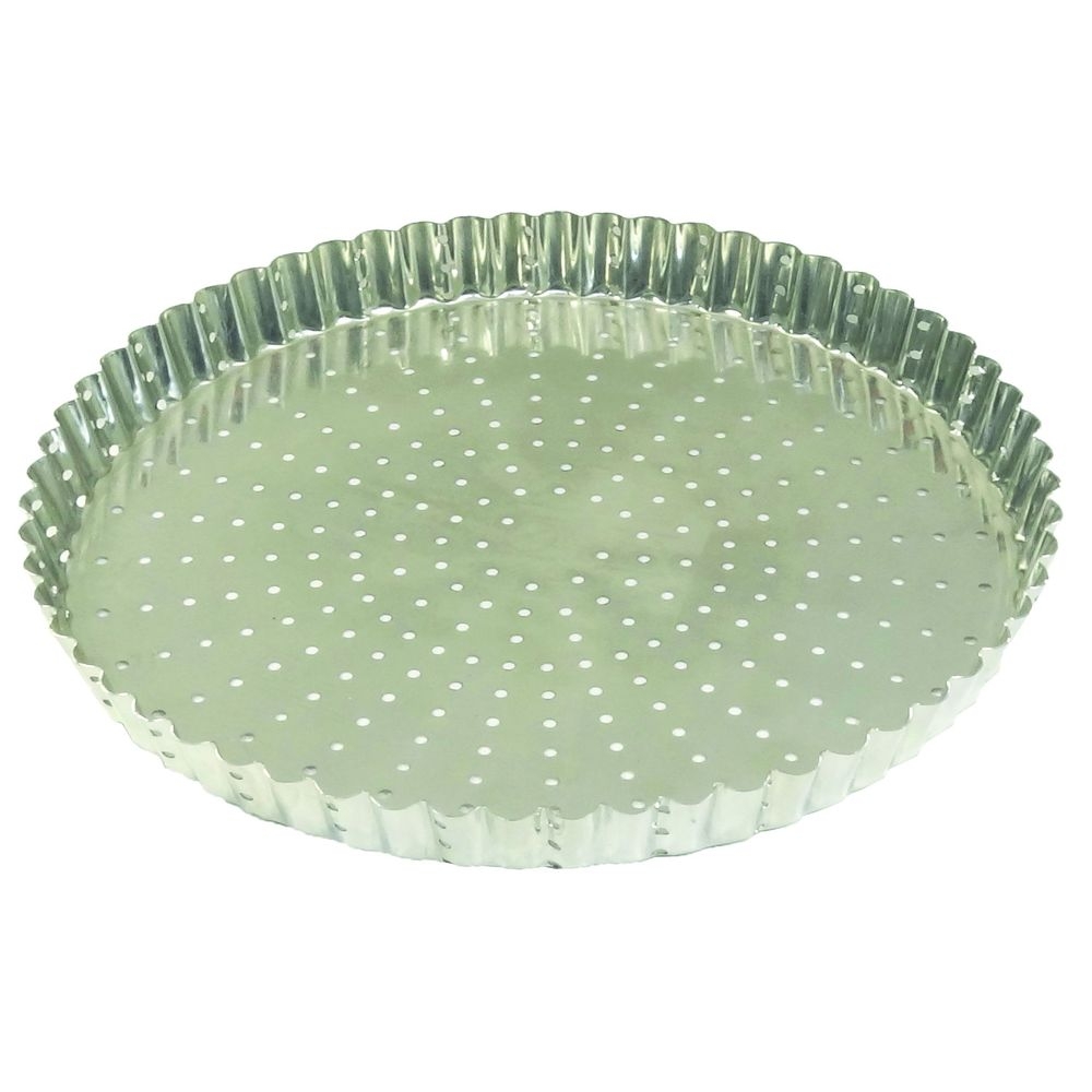 Gobel Tin Plate Perforated Fluted Tart Mold, 320 Millimeter Dia x 28 Millimeter
