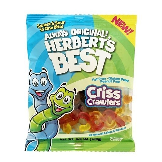 Herberts Best Criss Crawlers Gummi Candy, 100 Gram Peg Bag -- 12 per case