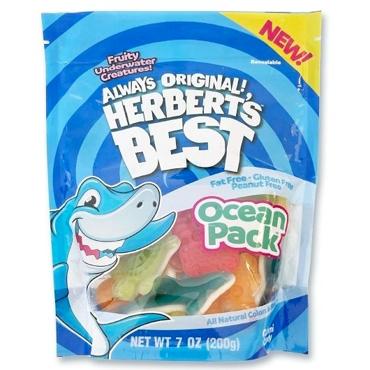 Herberts Best Ocean Pack Gummy Candy - Peggable Stand Up Bag, 200 Gram -- 10 per case