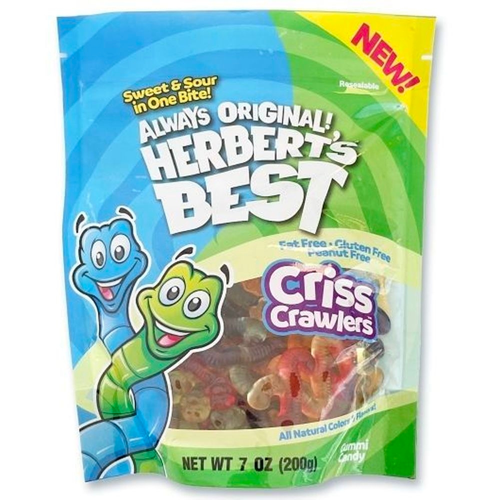 Herberts Best Grams Of Criss Crawlers Gummi - Peggable Stand Up Bag, 7 Ounce -- 10 per case