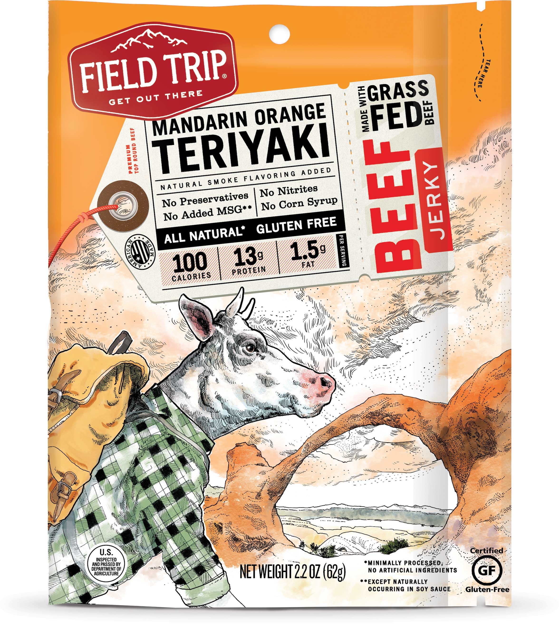 Field Trip Mandarin Orange Teriyaki Beef Jerky, 2.2 Ounce -- 9 per case.
