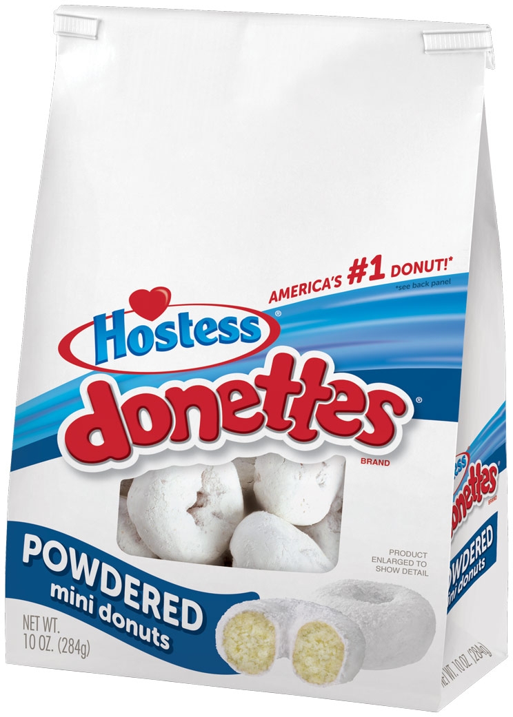 Hostess Powdered Sugar Donettes, 10.5 Ounce -- 6 per case.