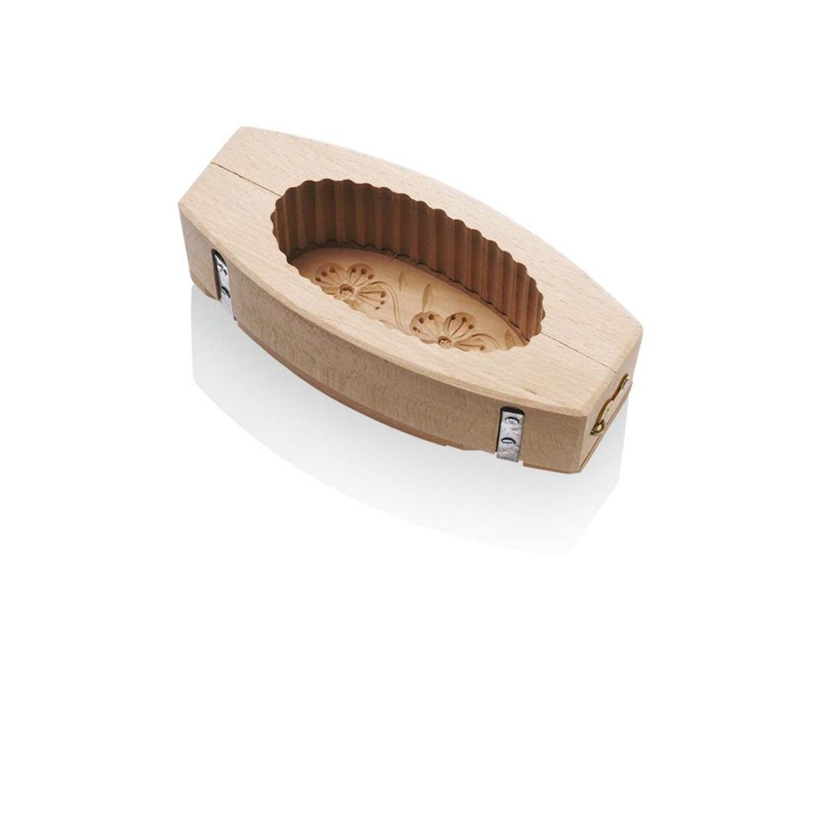 Louis Tellier Oval Flower Decoration Beechwood Fluted Butter Mold, 8.2 x 3.7 x 2.3 inch