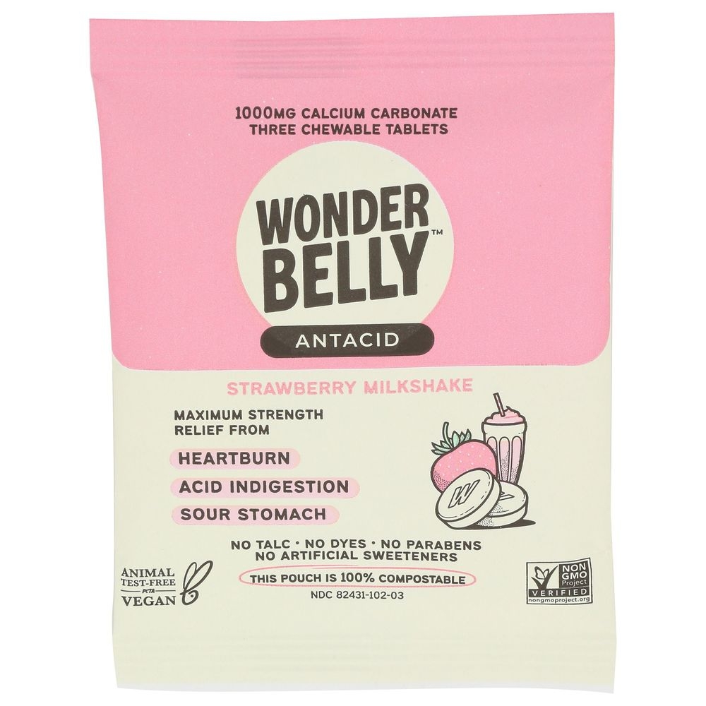 Wonderbelly Strawberry Milkshake Antacid Chewable Tablets, 3 count -- 20 per case