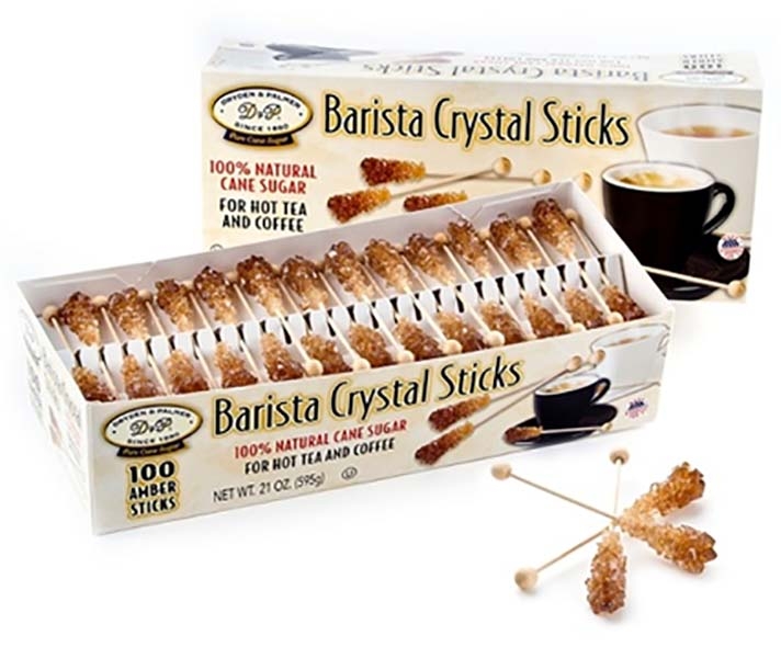 Dryden and Palmer Amber Rock Unwrapped Barista Stick Candy - Bulk, 100 count per pack -- 400 per case.