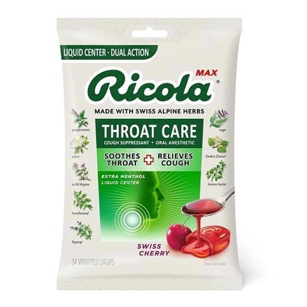 Ricola Max Swiss Cherry Throat Care Drops, 34 count -- 36 per case