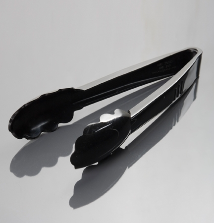 Party Tray Heavy Duty Black Scalloped Tong, 9 inch -- 24 per case.