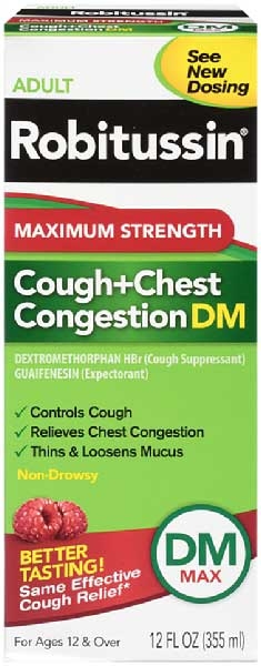 Robitussin Adult Maximum Strength Cough Plus Chest Congestion DM Relief, 12 Fluid Ounce -- 12 per case.