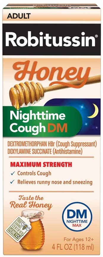 Robitussin Adult Honey Maximum Strength Nighttime Cough DM, 4 Fluid Ounce -- 24 per case.