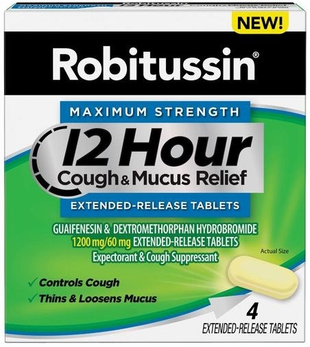 Robitussin Maximum Strength 12 Hour Cough and Mucus Relief Tablets, 4 count per pack -- 24 per case