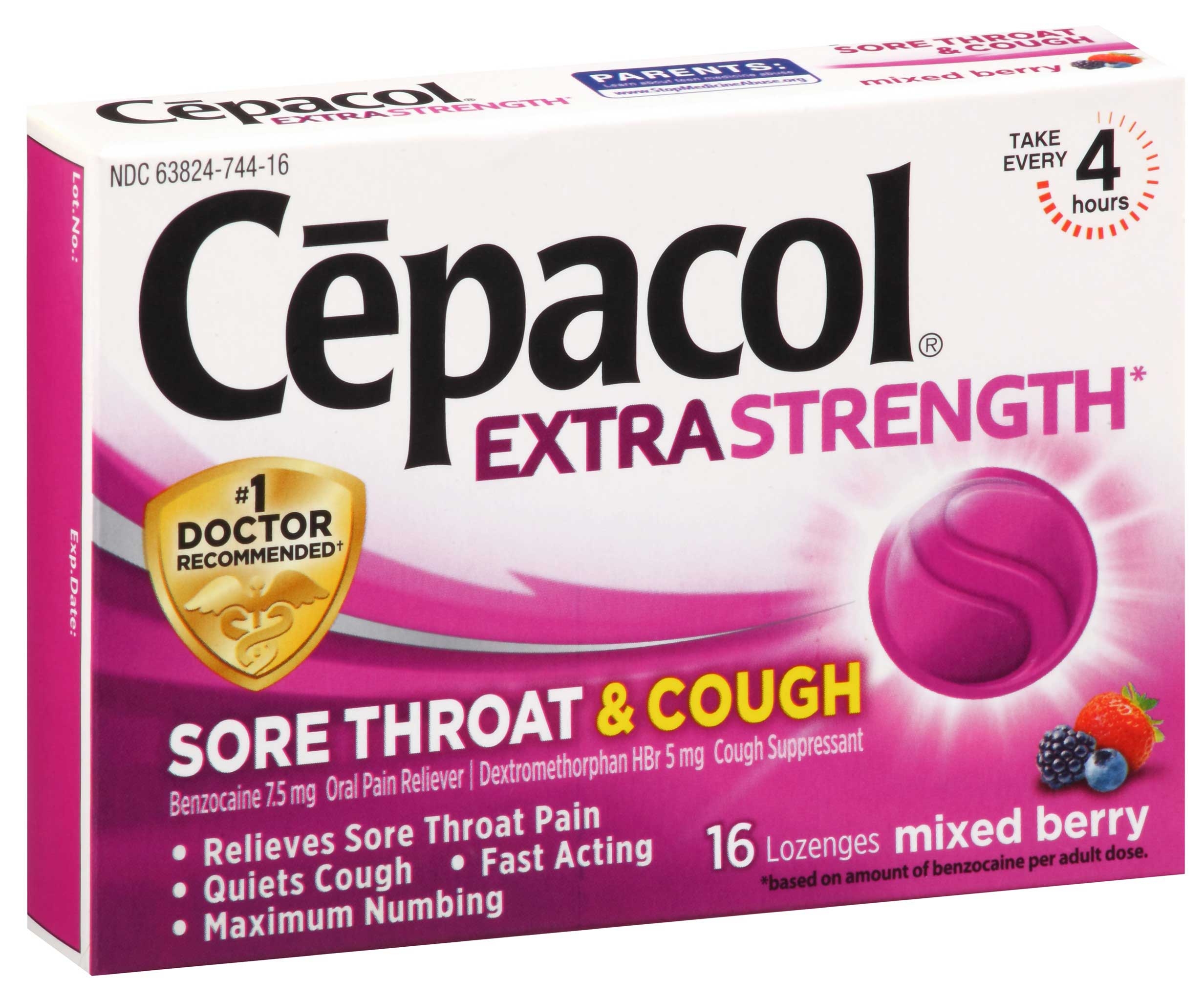 Cepacol Extra Strength Mixed Berry Sore Throat and Cough Lozenges - 16 count per pack -- 24 packs per case