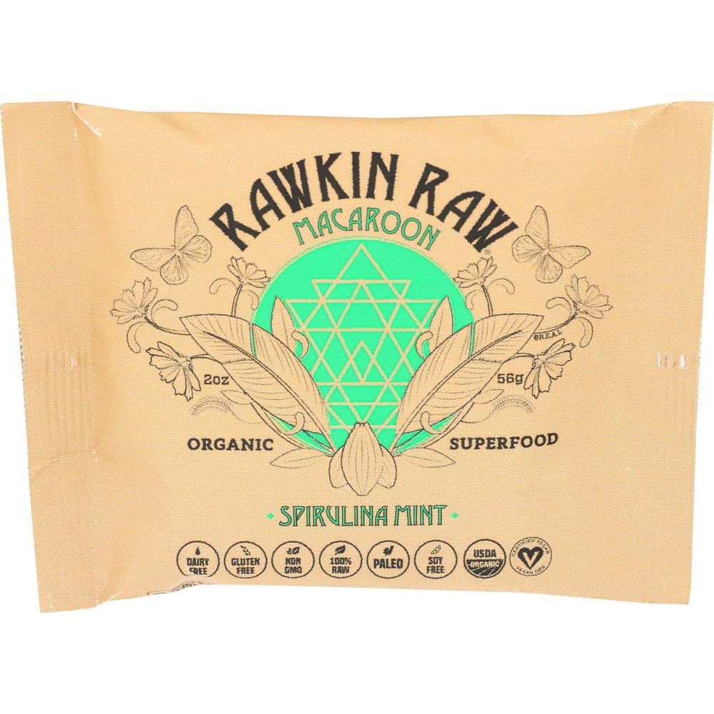 Rawkin Raw Organic Spirulina Mint Superfood Macaroon, 2 Ounce -- 12 per case