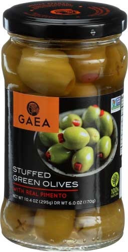 Gaea Natural Pimento Stuffed Olives, 6 Ounce -- 8 per case