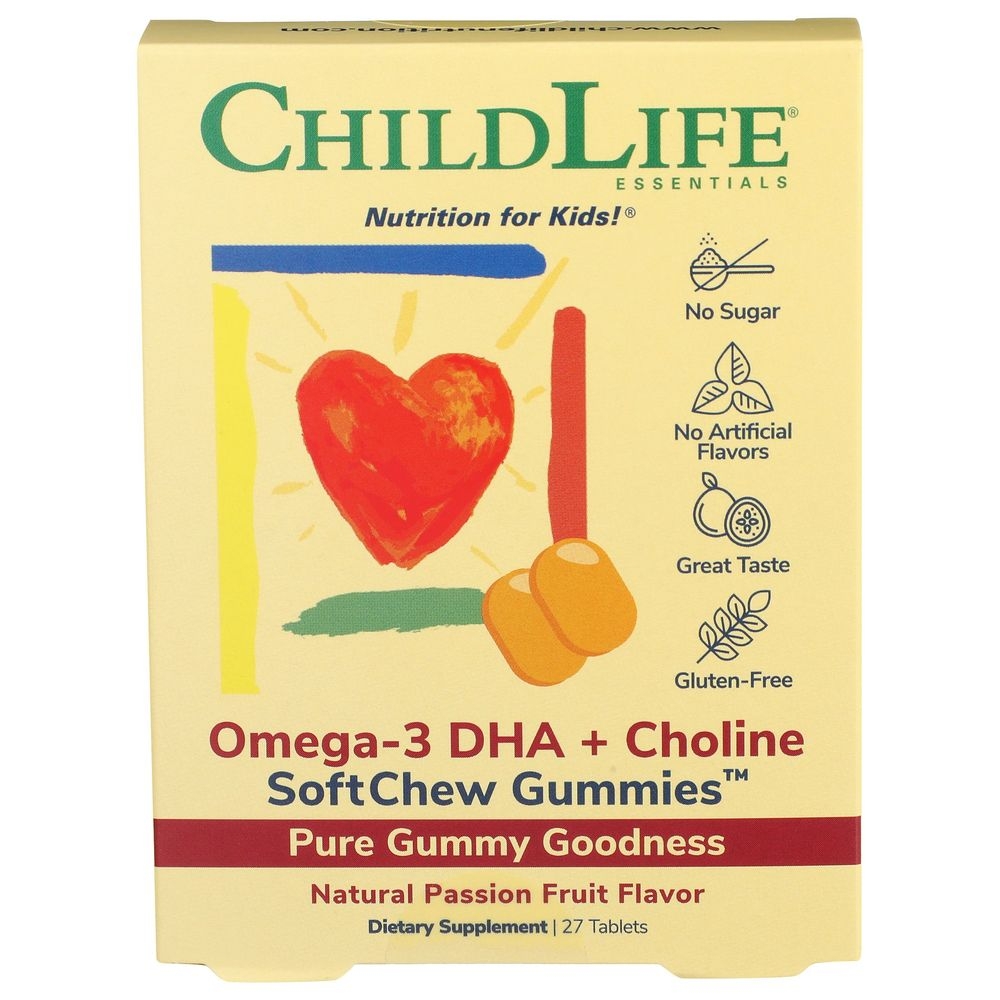 Childlife Essentials Passion Fruit Omega-3 DHA Plus Choline SoftMelt Gummies for Kids, 27 count
