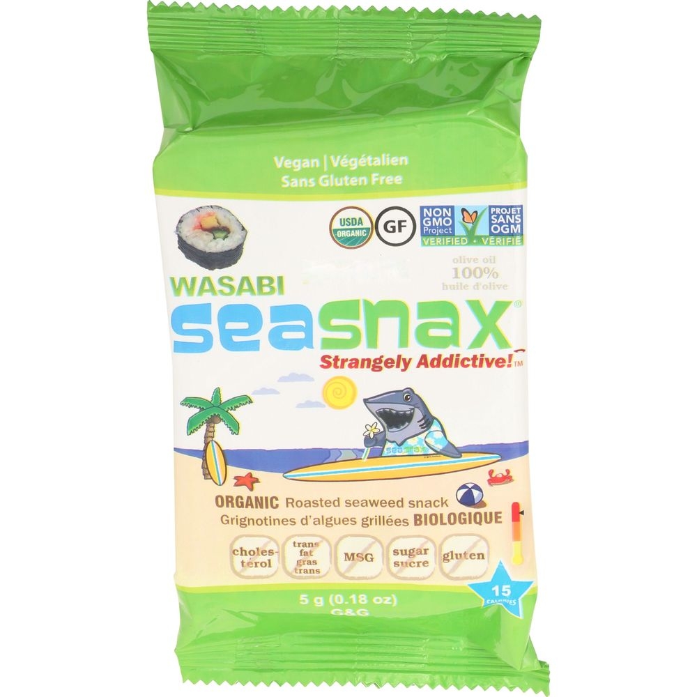 Seasnax Grab and Go Wasabi Seaweed Snack, 0.18 Ounce -- 24 per case