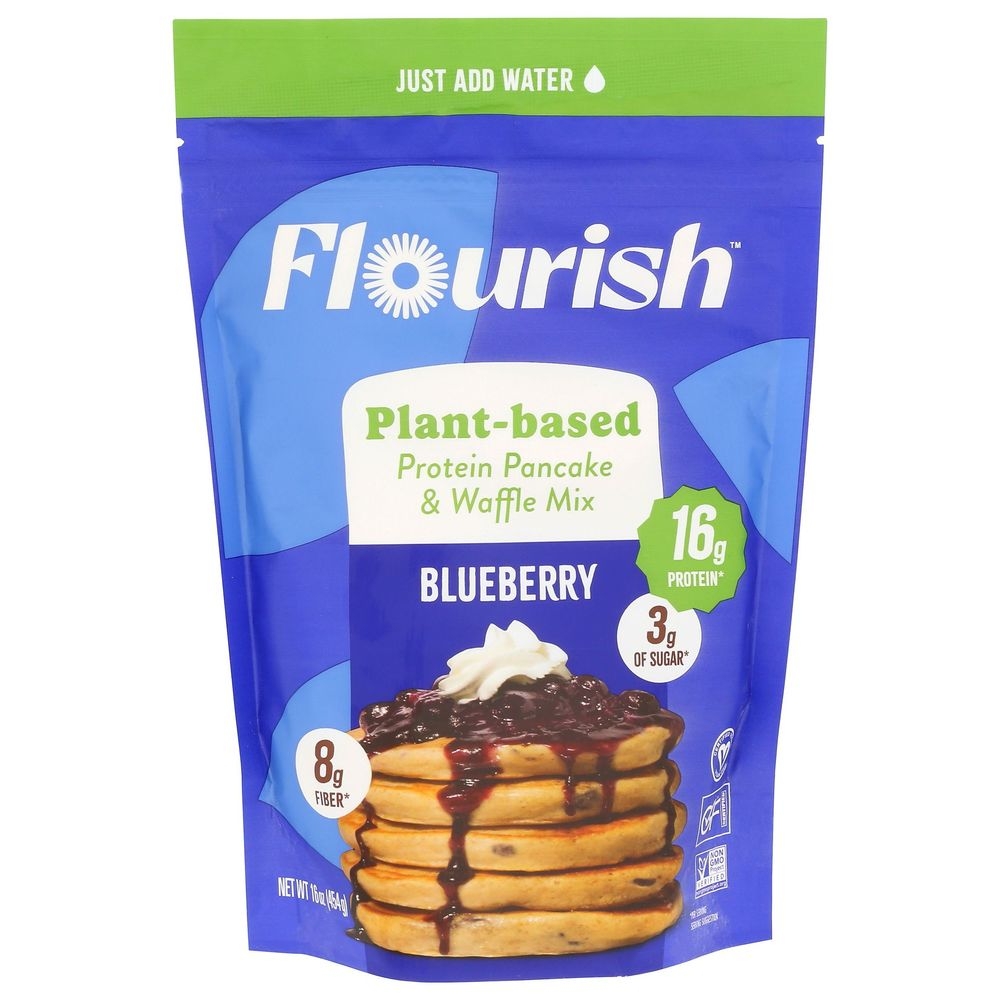 Flourish Plant Based Blueberry Protein Pancake Mix, 16 Ounce -- 8 per case
